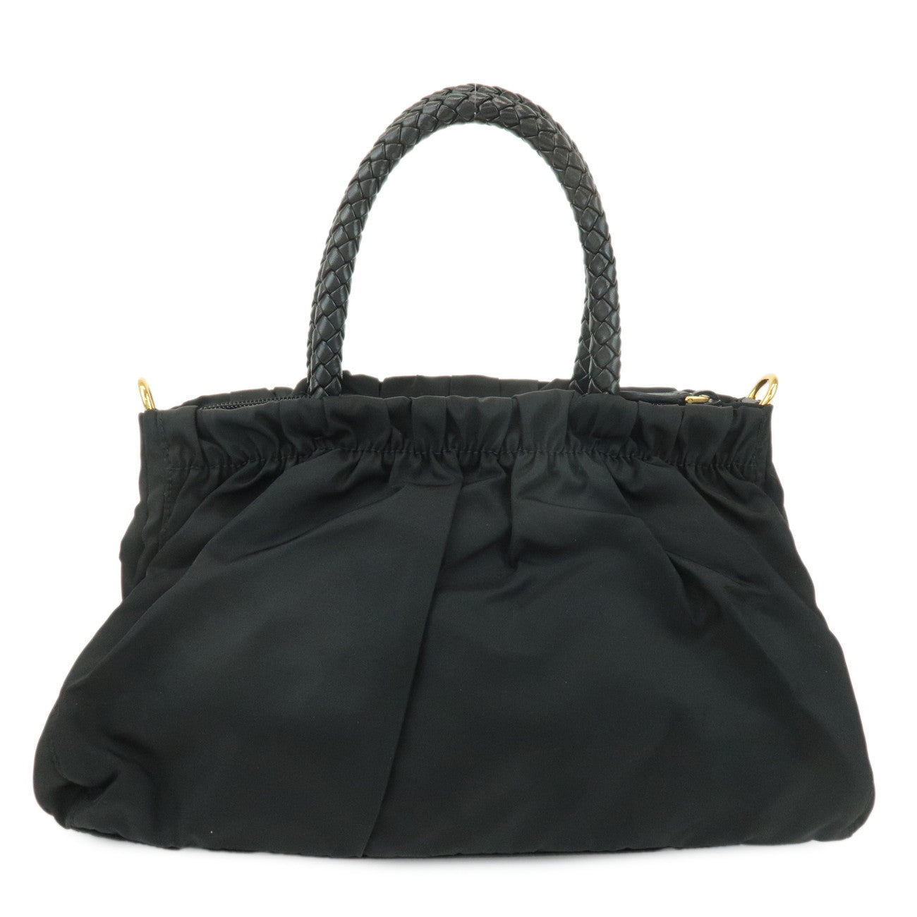 PRADA Nylon Leather Ribbon 2Way Hand Bag Shoulder Bag Black BN1631