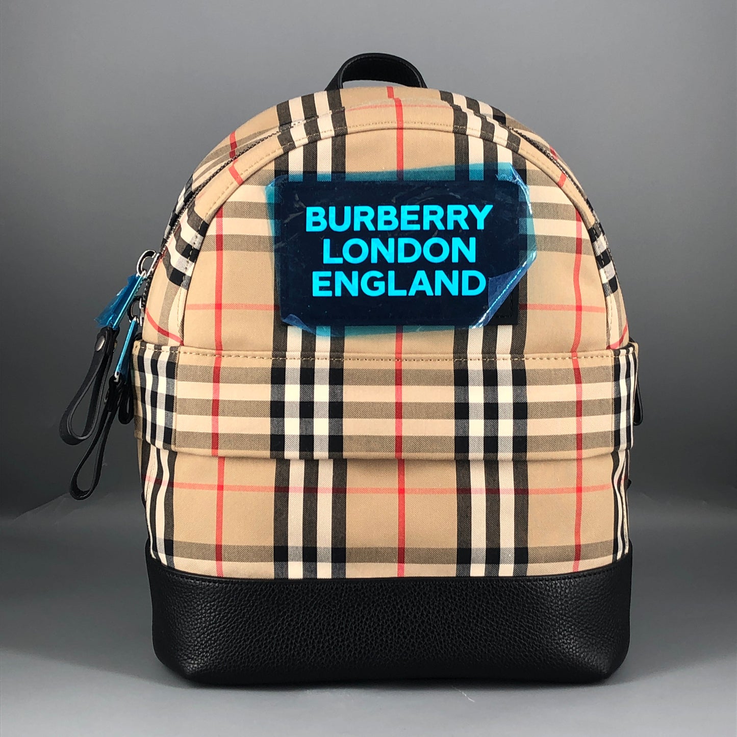 Burberry Check Nylon Leather Trim Backpack Beige