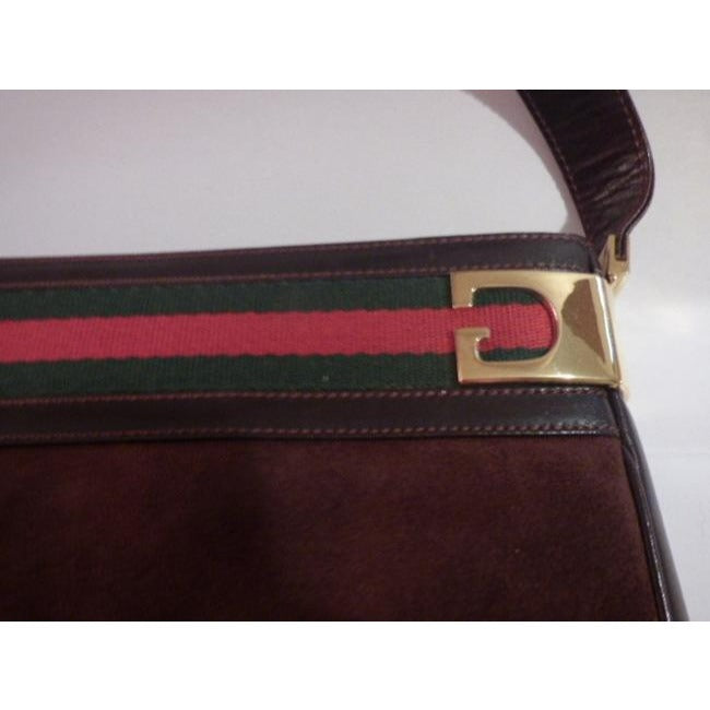 Gucci Vintage Pursesdesigner Purses Brown Suede And Leather With Red And Green Striped Top Hobo Bag