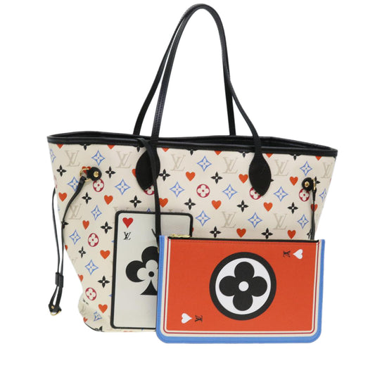 LOUIS VUITTON Monogram Game Neverfull MM Tote Bag White M57462 LV 38983A