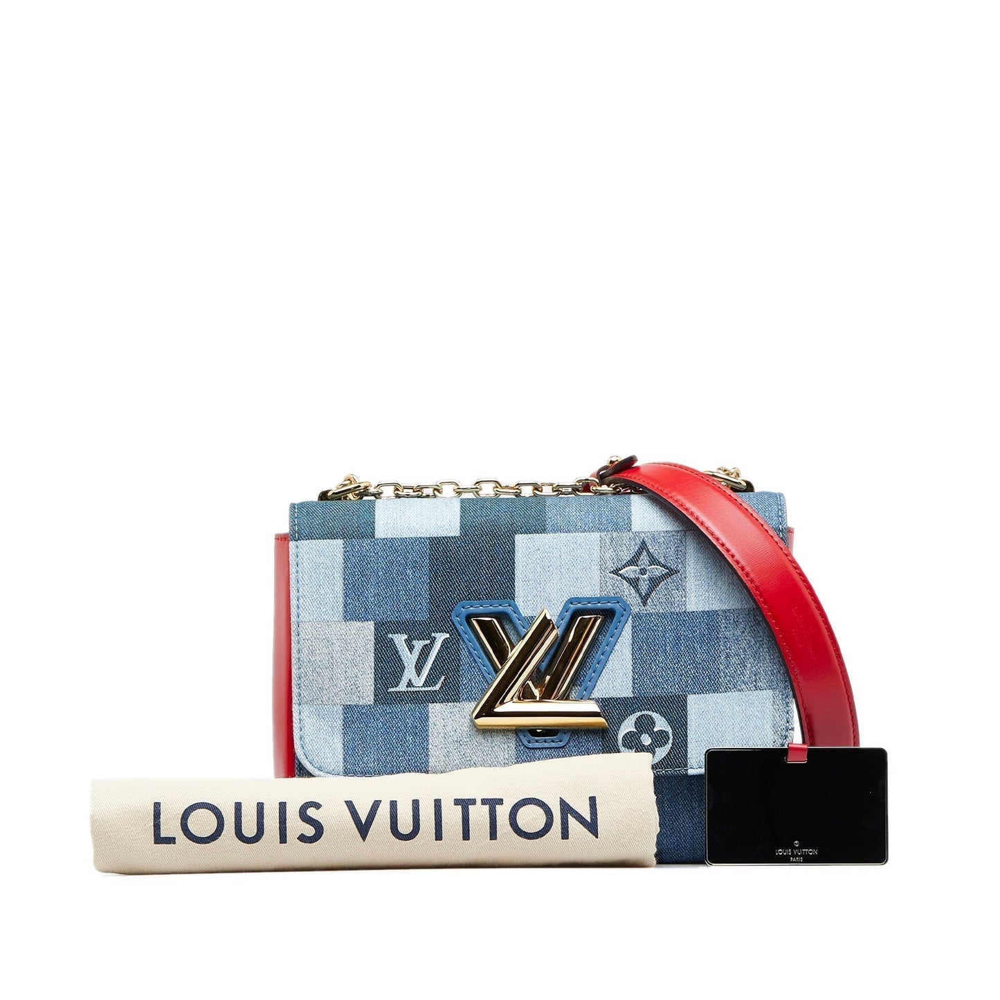 LOUIS VUITTON Damier Denim Patchwork Twist MM Crossbody Bag