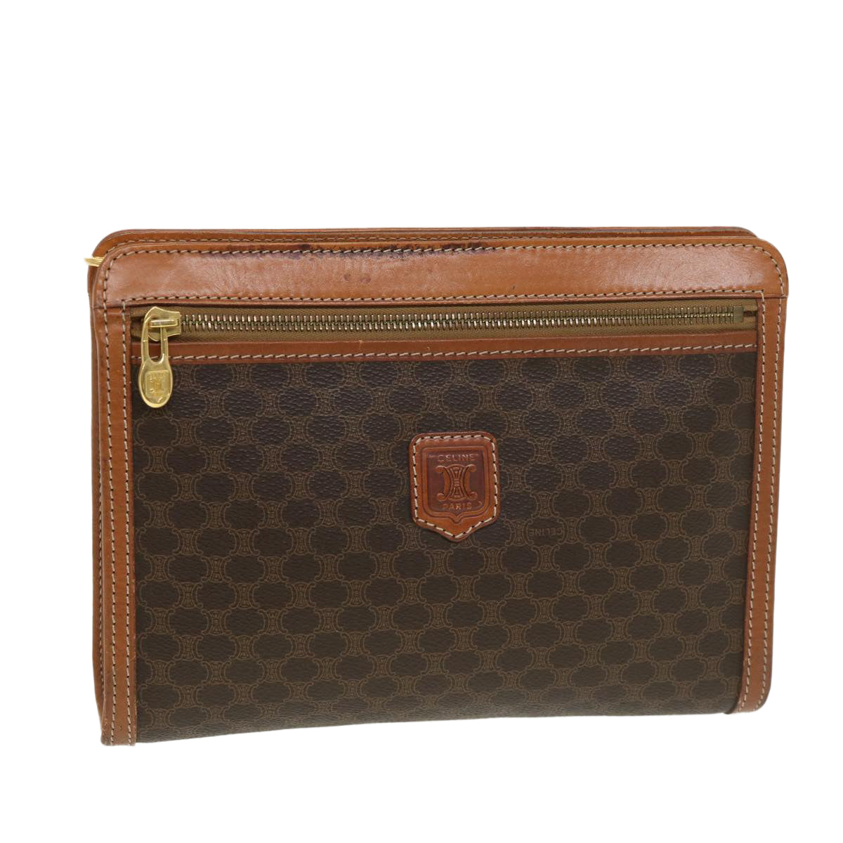 Luxury CELINE Macadam Canvas Clutch Bag PVC Leather Brown 39179