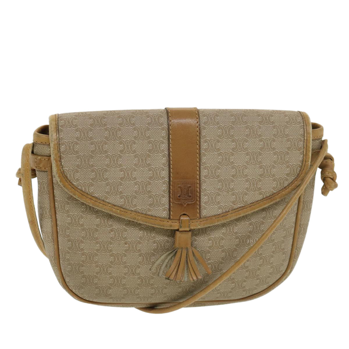 Luxury CELINE Macadam Canvas Shoulder Bag PVC Leather Beige  39182