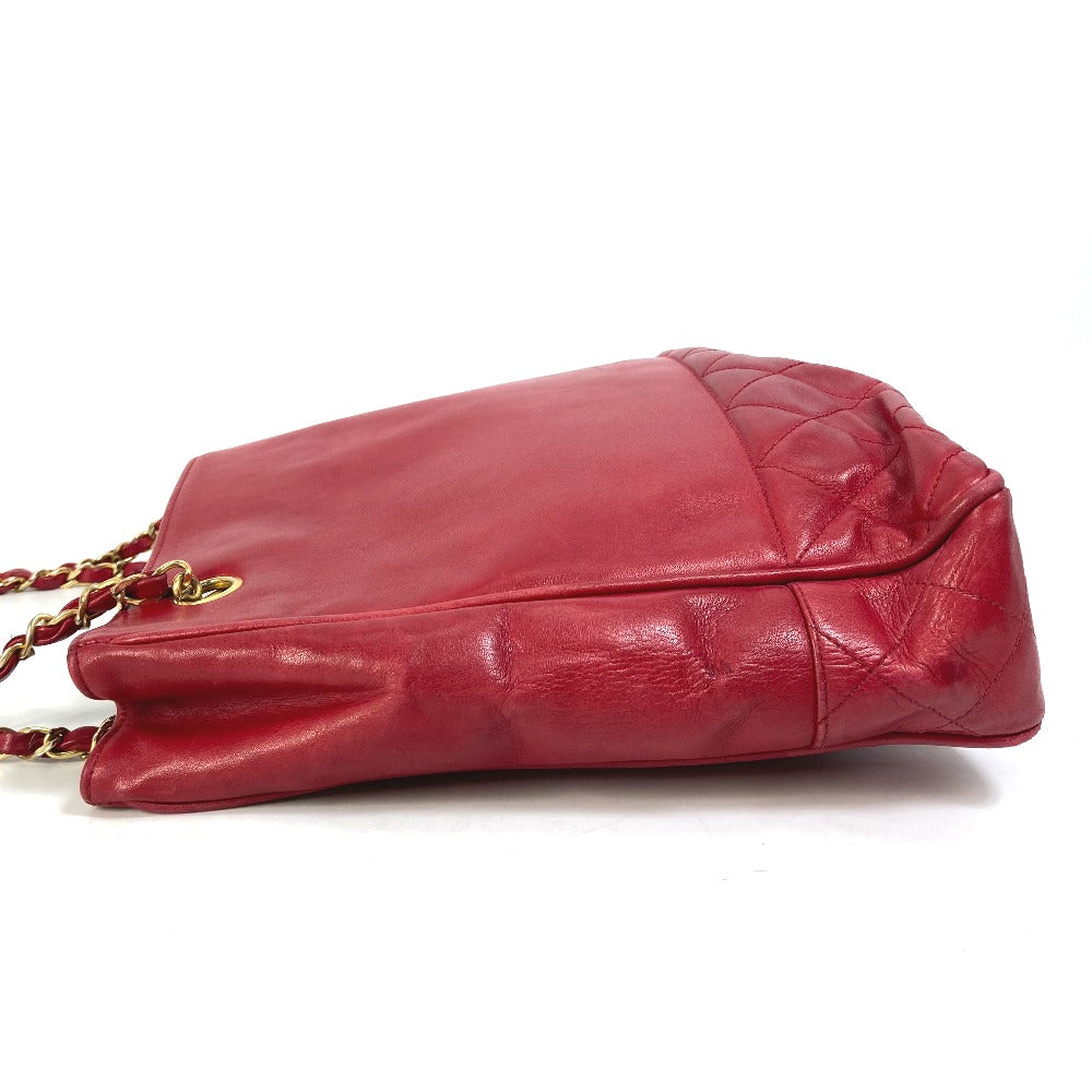 CHANEL Shoulder Bag leather Red vintage quilting matelasse Women