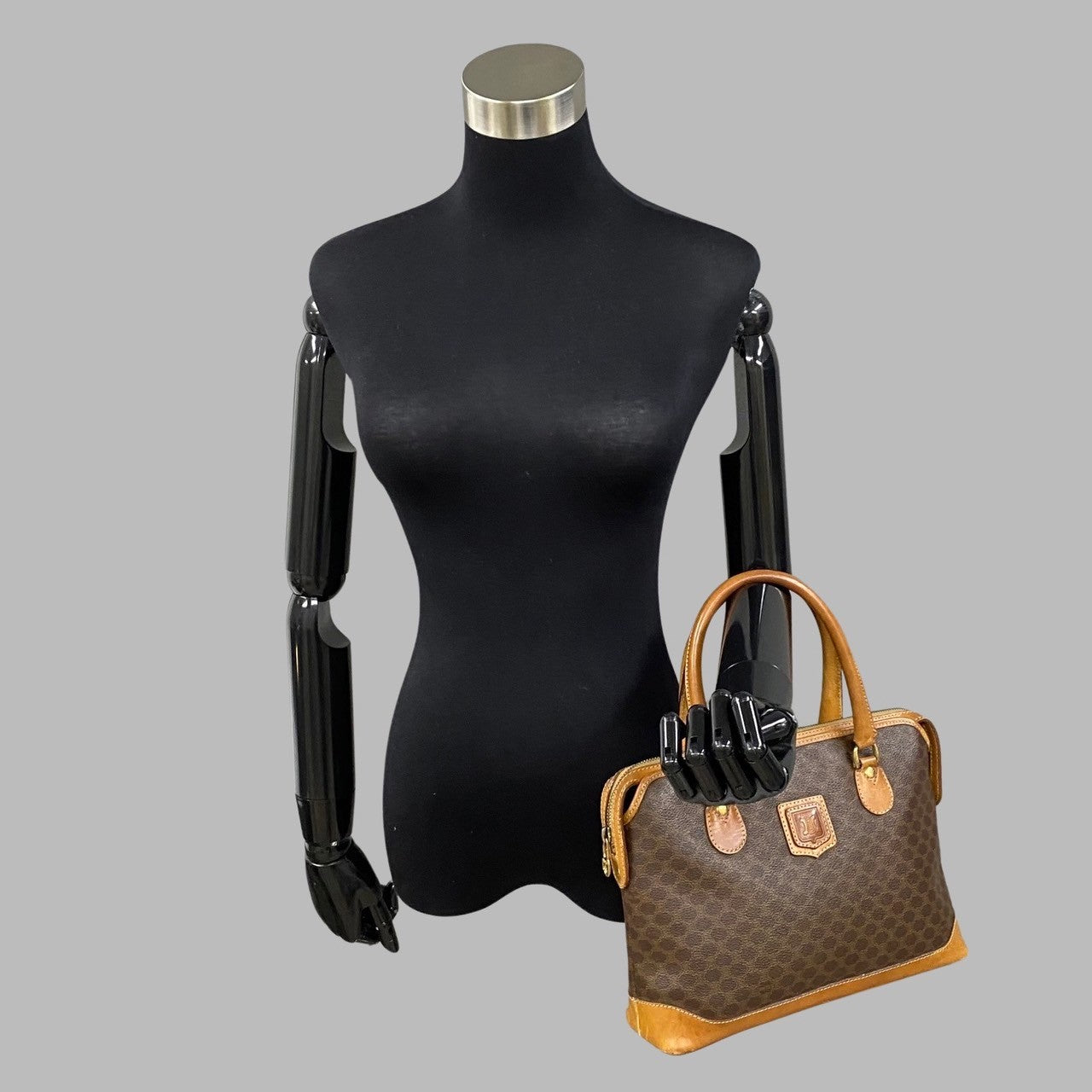 CELINE Handbag Leather, PVC Brown Macadam Women(Unisex)