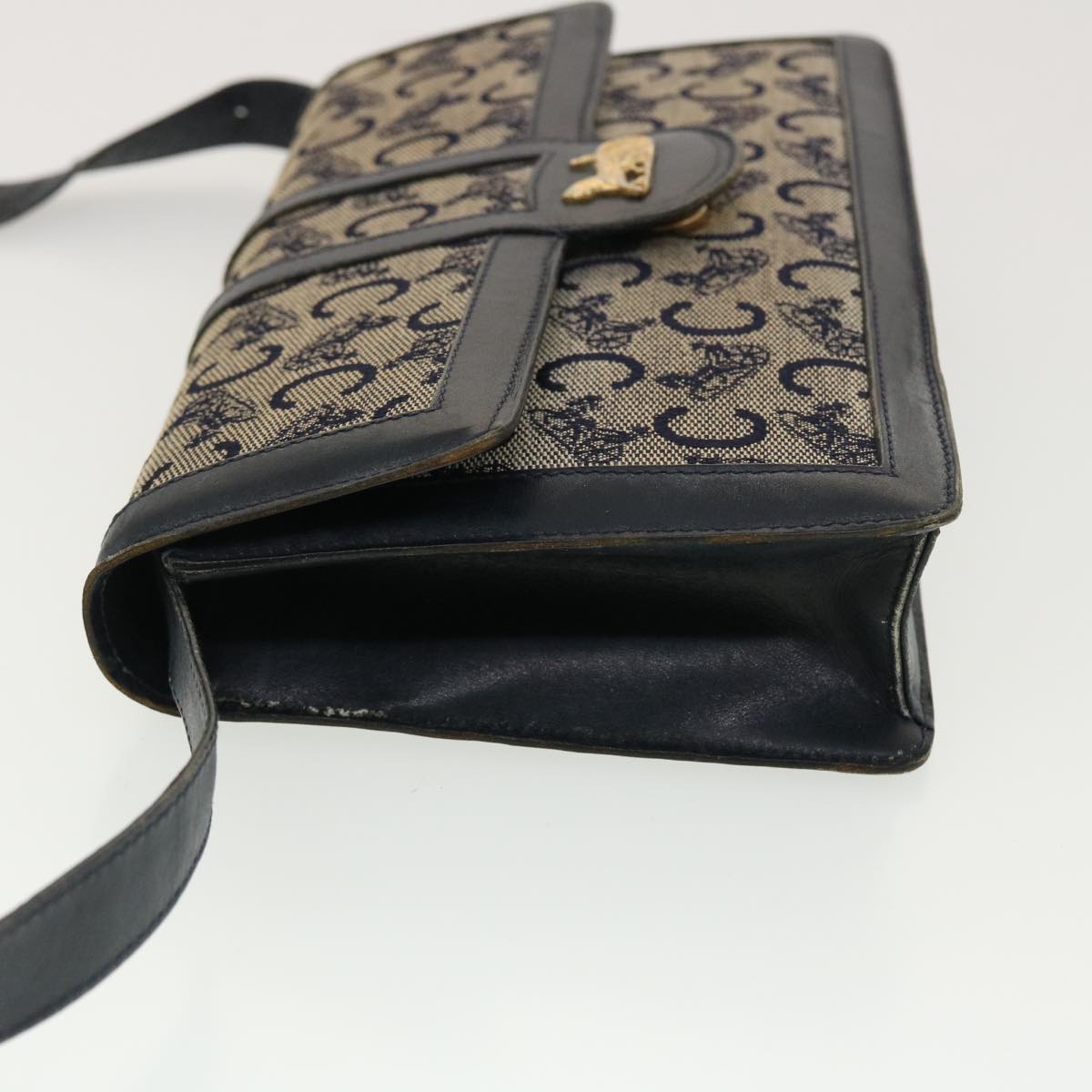 Luxury CELINE C Macadam Canvas Shoulder Bag Navy  39617