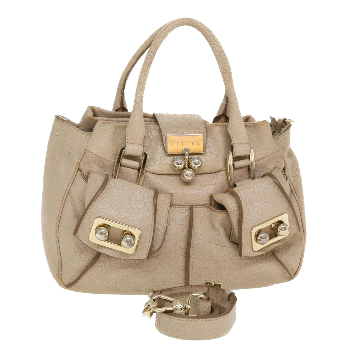 Luxury CELINE Hand Bag Leather 2way Beige  39619
