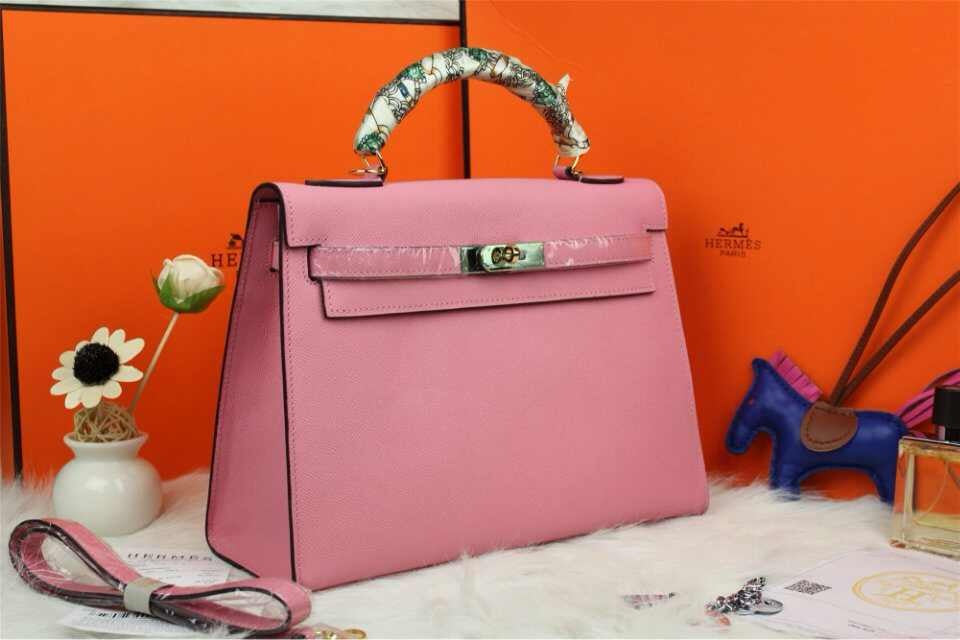 Luxury Hermes Kelly 32cm Epsom Leather Handbag Pink
