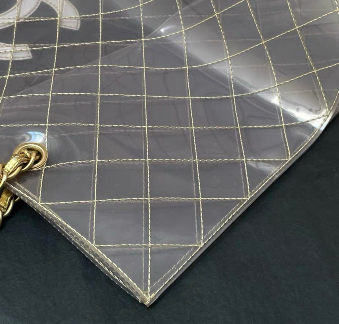 Chanel Rare  1990s Xxxl Oversized See Through Naked Gold Accent Pvc Tote