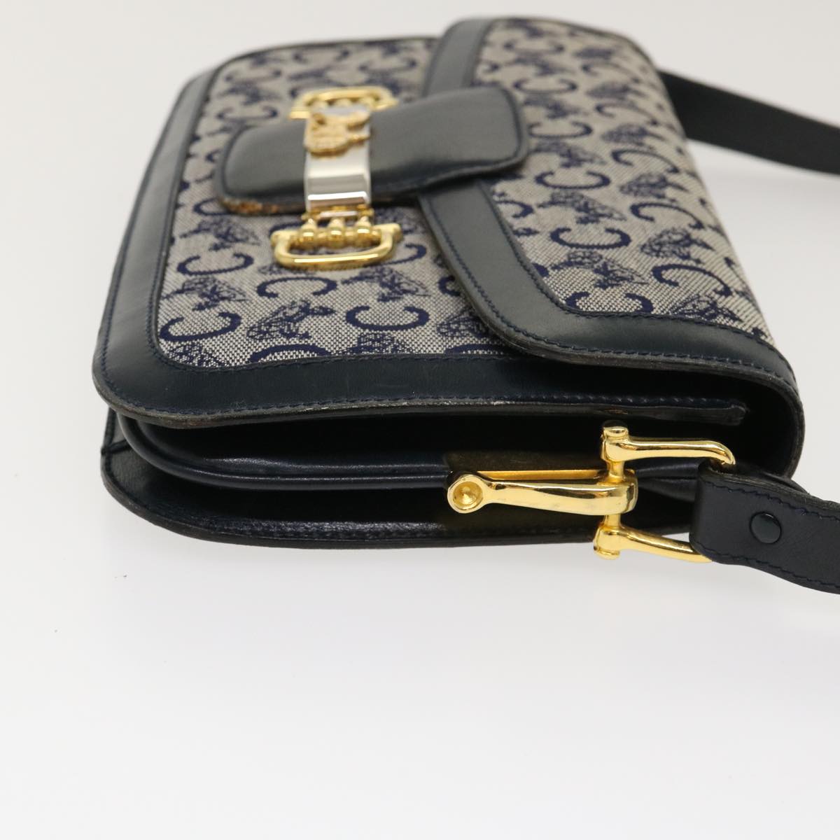 Luxury CELINE C Macadam Canvas Horse Carriage Shoulder Bag Navy  39947