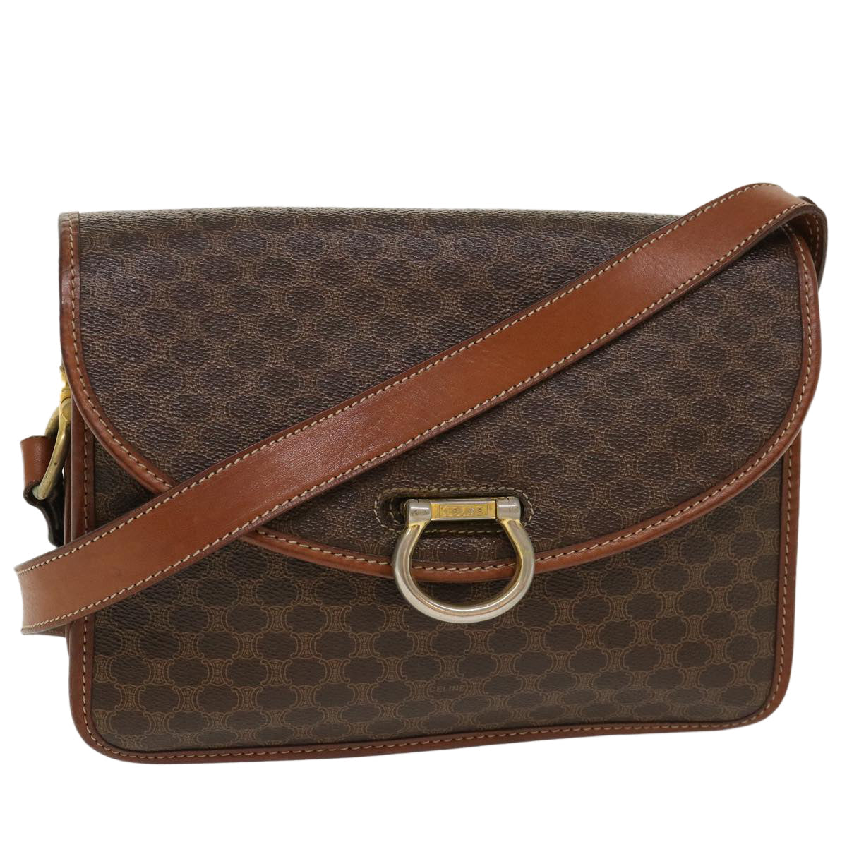 Luxury CELINE Macadam Canvas Shoulder Bag PVC Leather Brown  39968