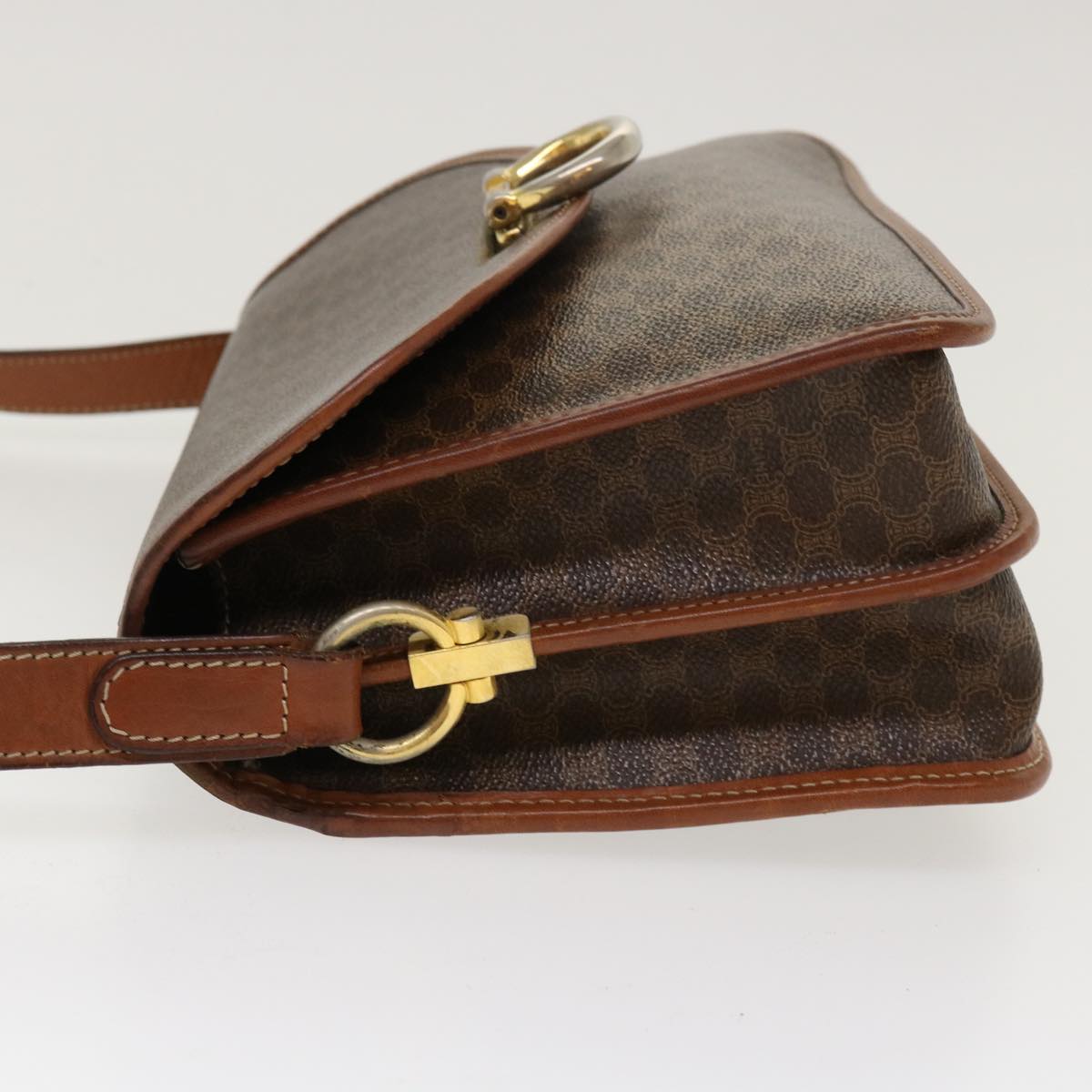 Luxury CELINE Macadam Canvas Shoulder Bag PVC Leather Brown  39968