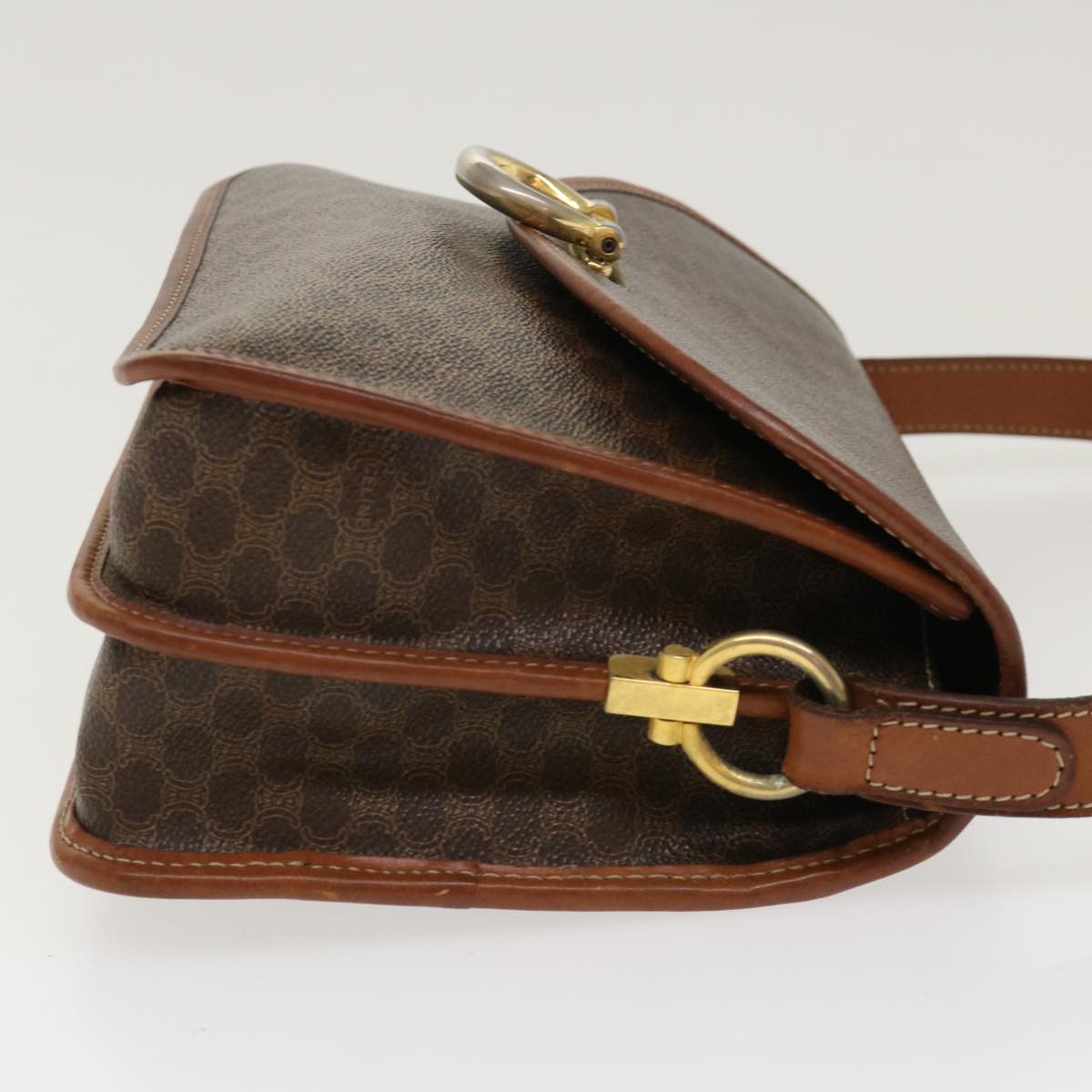 Luxury CELINE Macadam Canvas Shoulder Bag PVC Leather Brown  39968