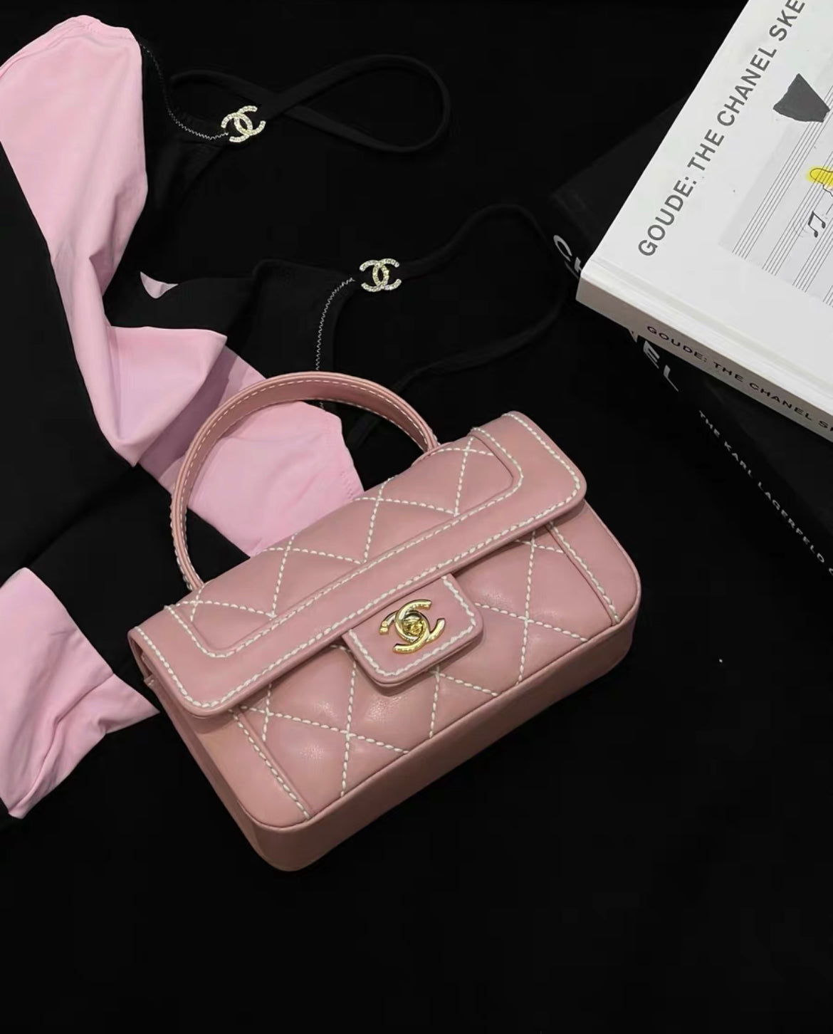 chanel  pink mini handbag gold