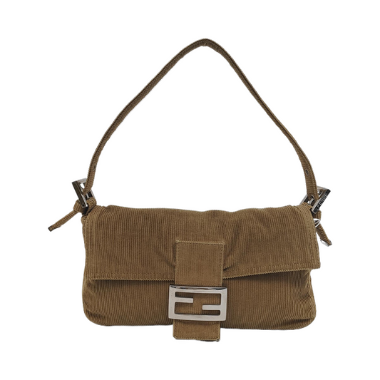FENDI Baguette Vintage Corduroy Beige Brown Shoulder Bag