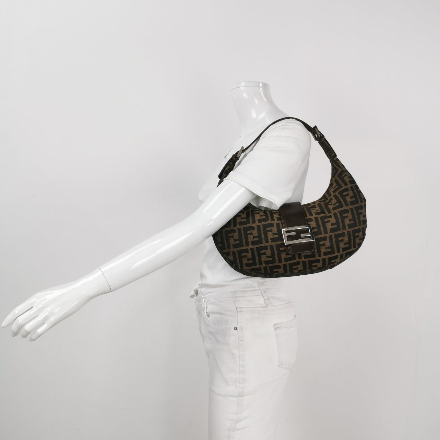 Fendi Croissant Shoulder Bag Medium Zucca Monogram Canvas