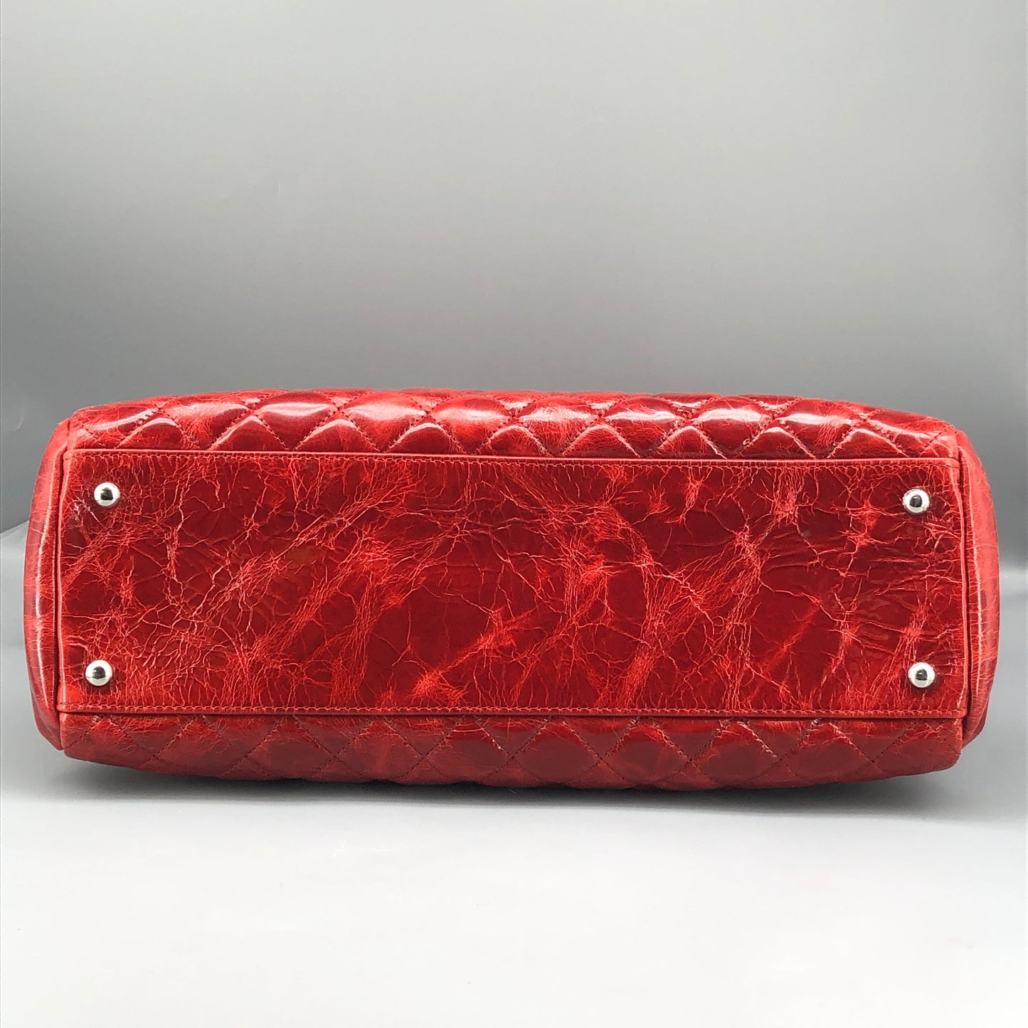 Chanel Just Mademoiselle Quilted Patent Leather Bowling Shoulder Bag Cherry Red