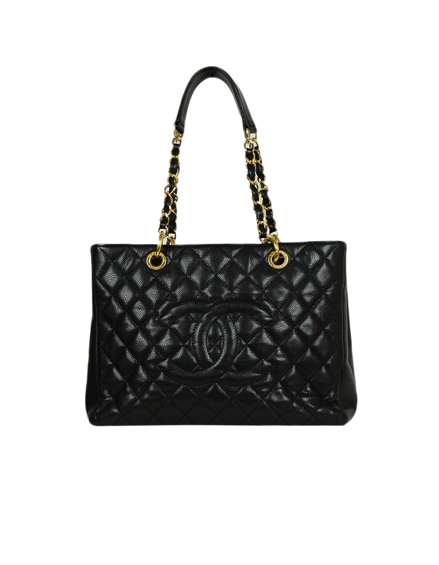 Chanel 2010-2011 Black Caviar Leather Quilted Grand Shopper Tote Discontinued Bag
