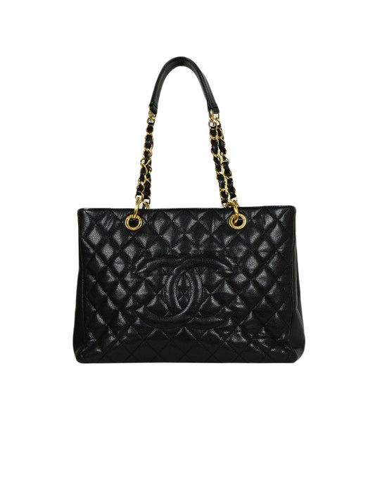 Chanel 2010-2011 Black Caviar Leather Quilted Grand Shopper Tote Discontinued Bag
