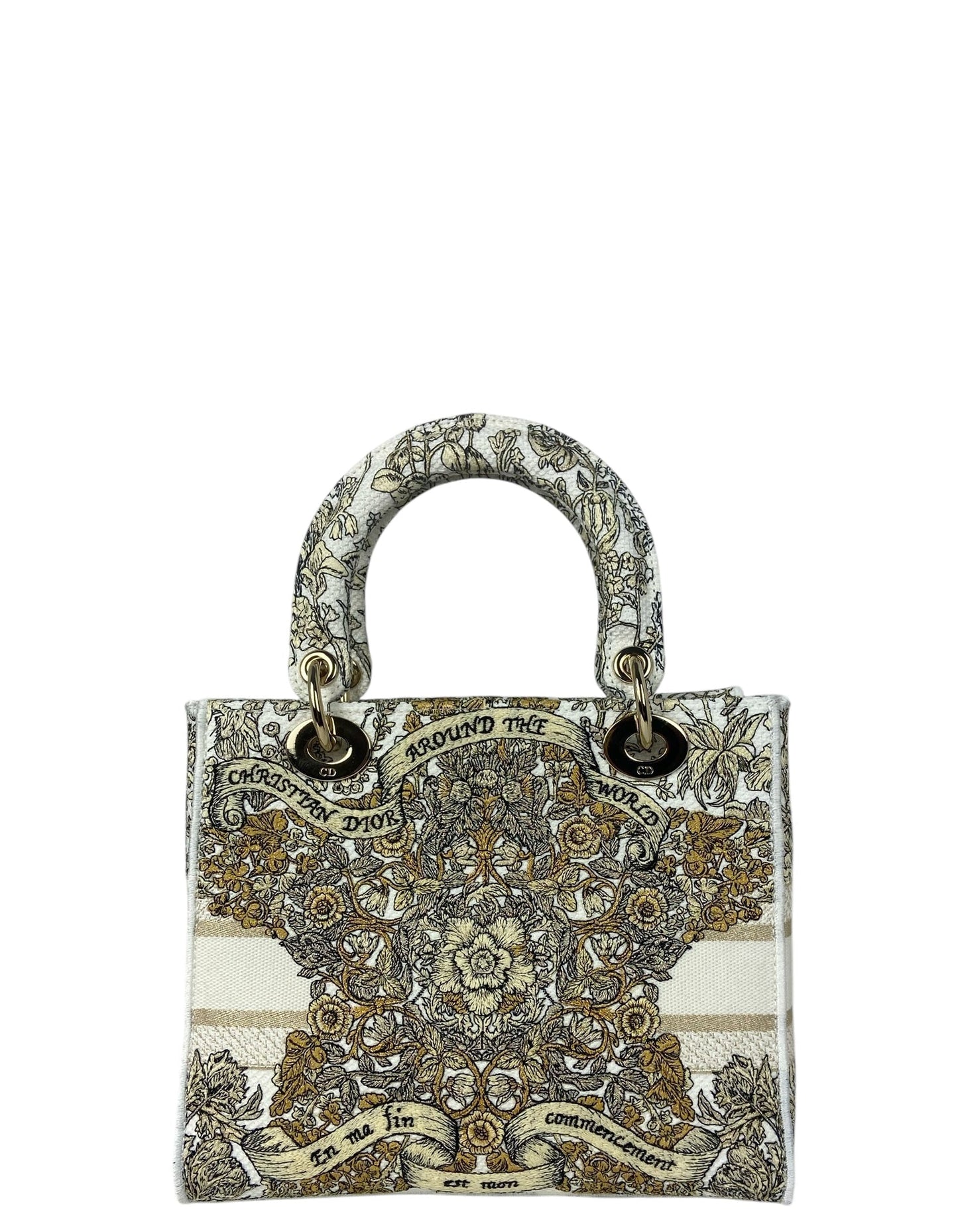 Dior Gold Embroidered Canvas Medium Lady D-Lite