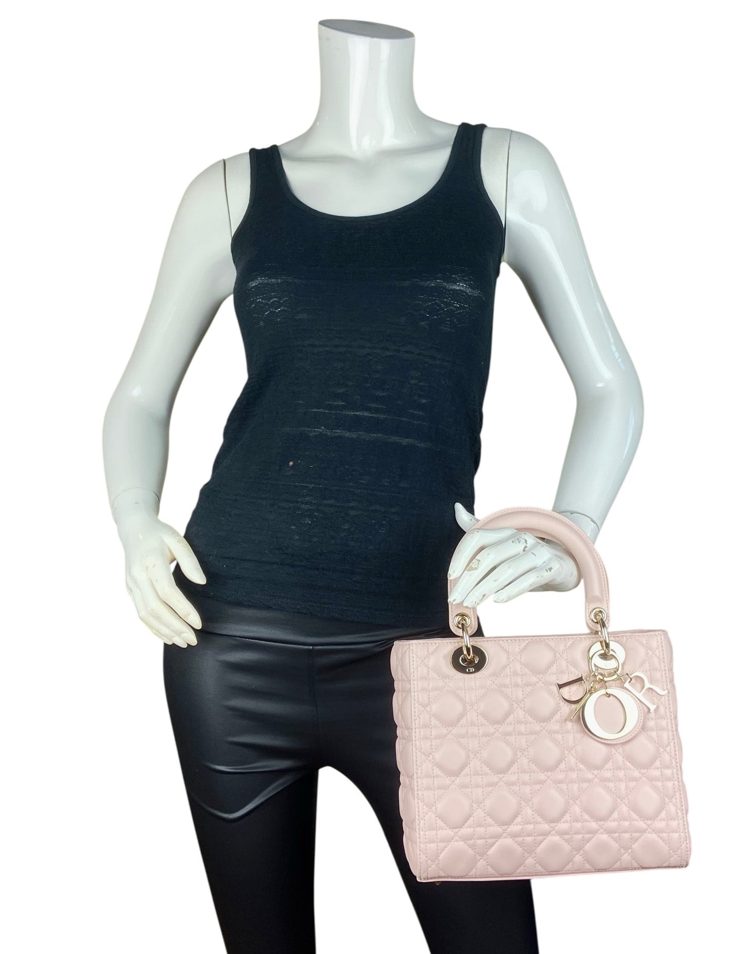 Dior Pink Leather Cannage Quilted Medium Lady Dior