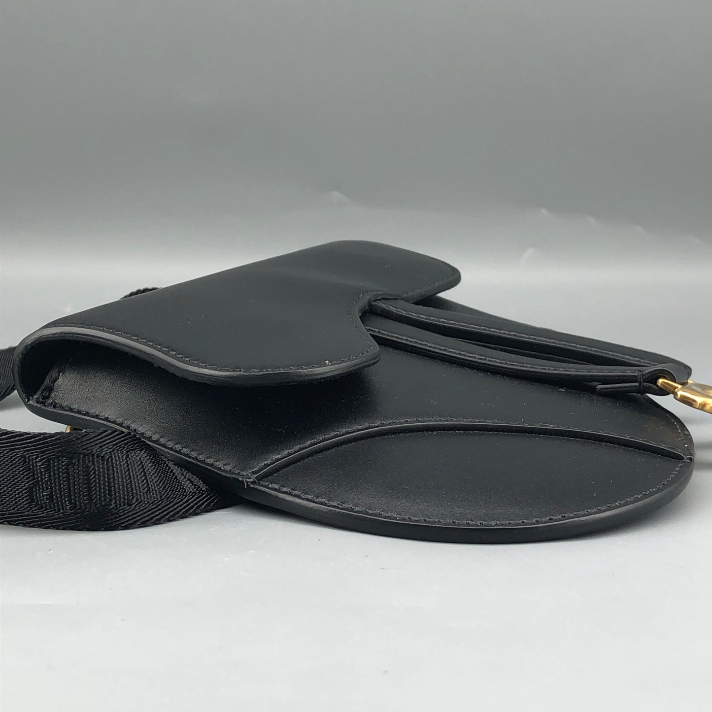 Christian Dior Smooth Black Leather Saddle Waist Belt Bag