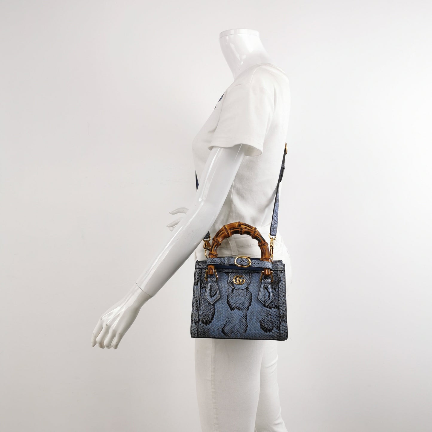 Gucci Diana Mini Blue Snake-skin Leather Bag Bamboo Handle with Strap