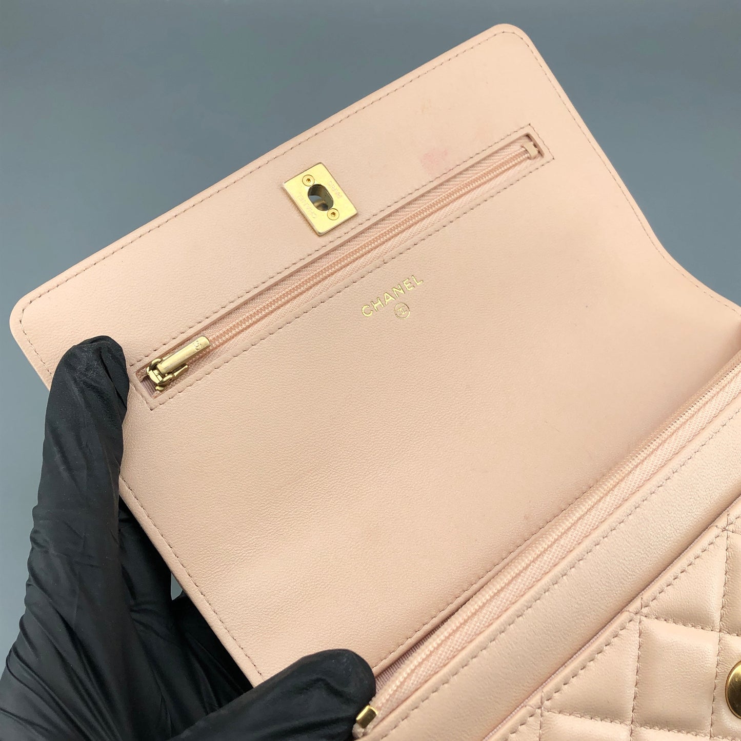 Chanel Nude Lambskin Quilted CC Camellia Crush Wallet on Chain WOC