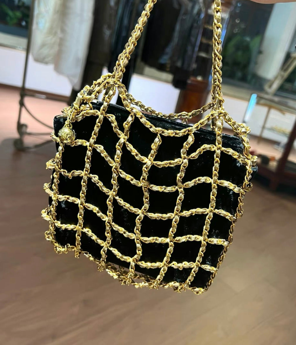 Chanel Minaudière Clutch Rare  Micro Mini Woven Chain Black Satin Satchel