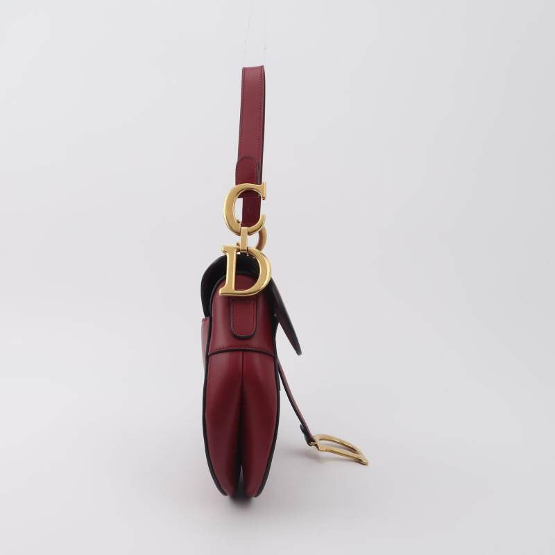 Dior Saddle Shoulder Bag Medium Red Smooth Leather Gold Hardware