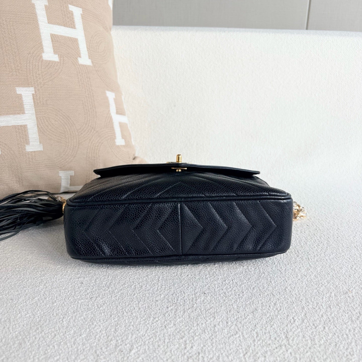 Chanel Caviar Chevron Quilted Tassel Camera Case