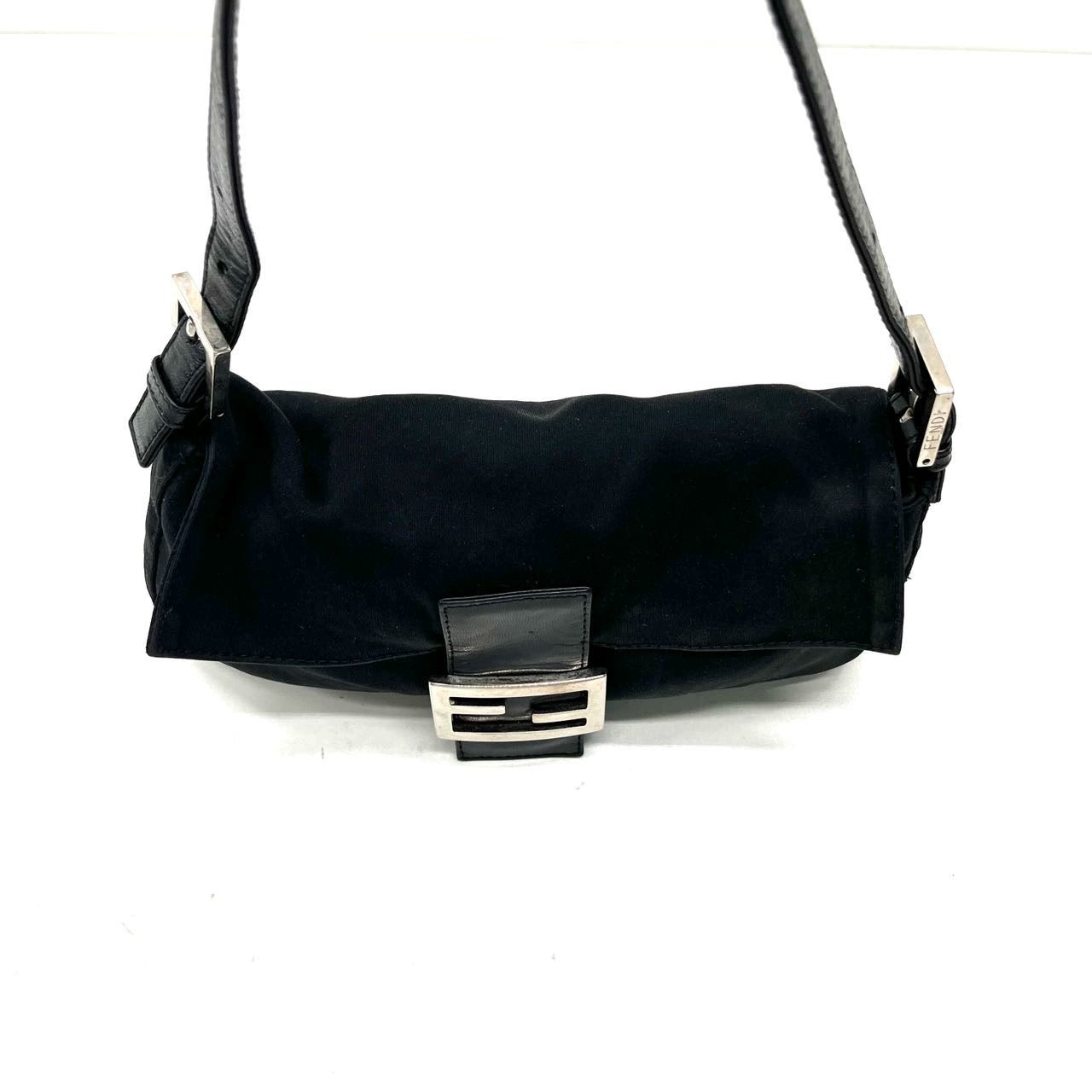 FENDI Baguette Vintage Black Cloth Silver Hardware