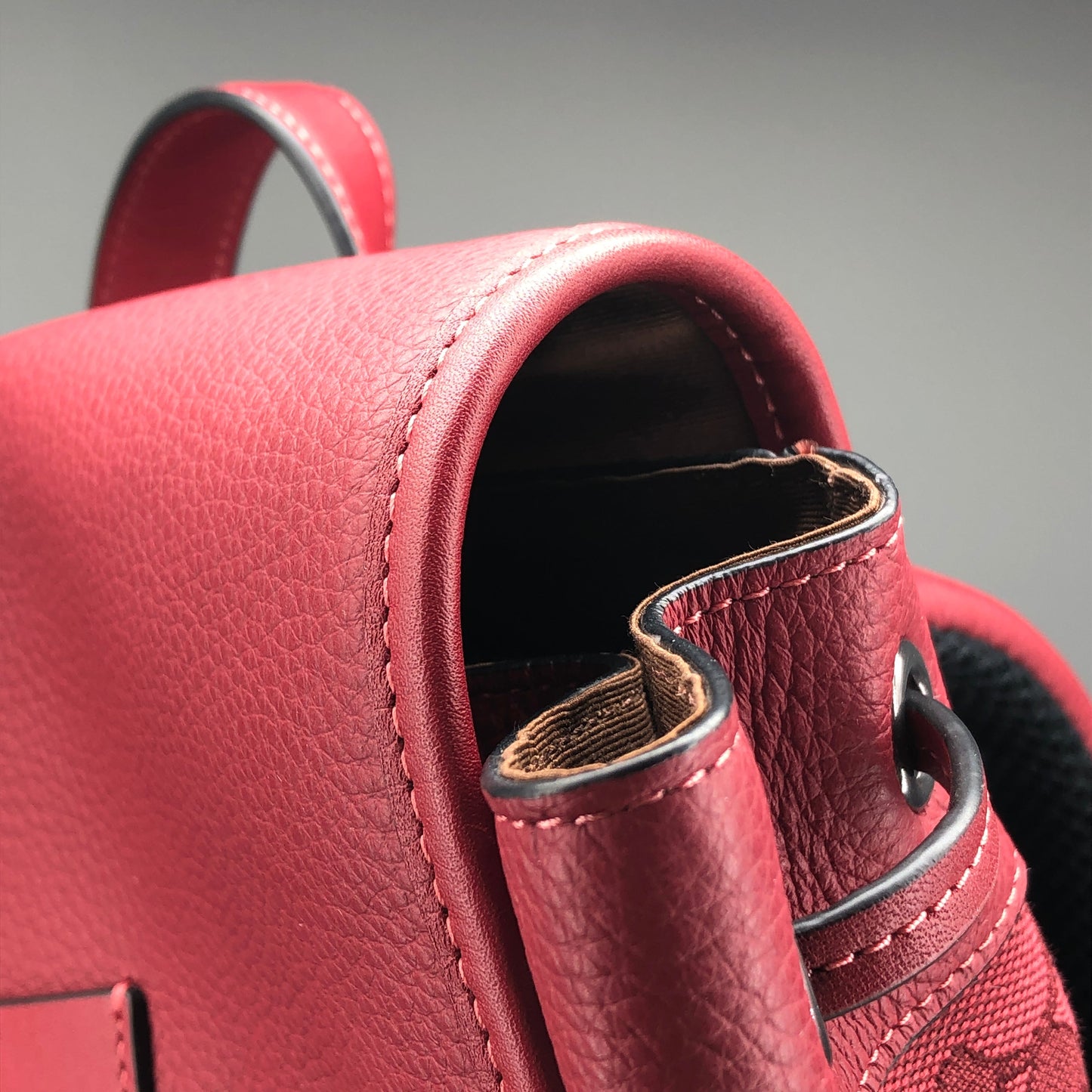 Coach Signature Canvas & Leather Flap Backpack Bag Red