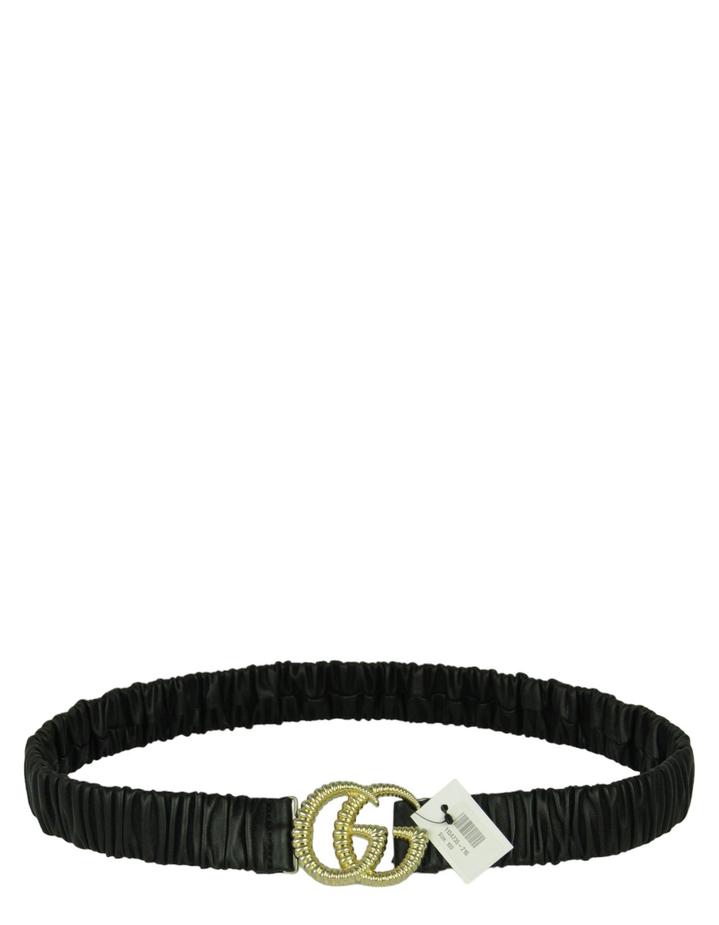 Gucci NWT Black Leather Elastic Stretch Logo Buckle Belt sz 105/42"