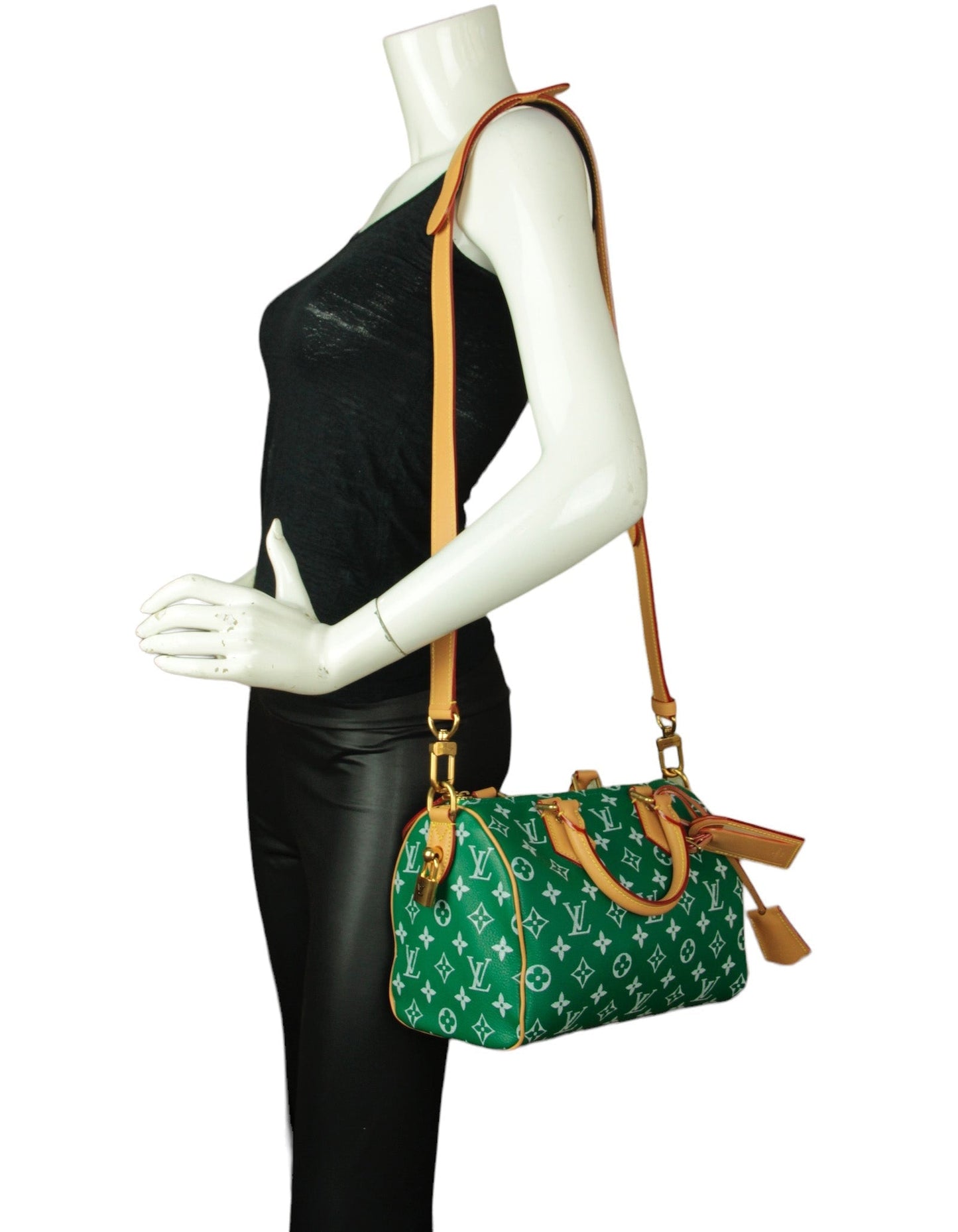 Louis Vuitton Green Soft Calfskin Monogram Speedy P9 Bandouliere 25