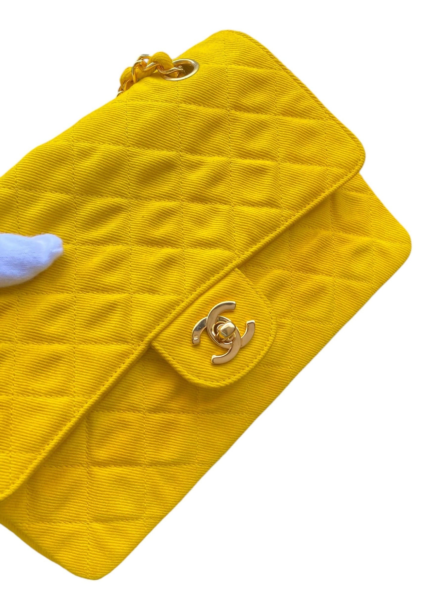 Chanel 90s Yellow Denim Medium Classic Flap Bag 24K Gold Hardware