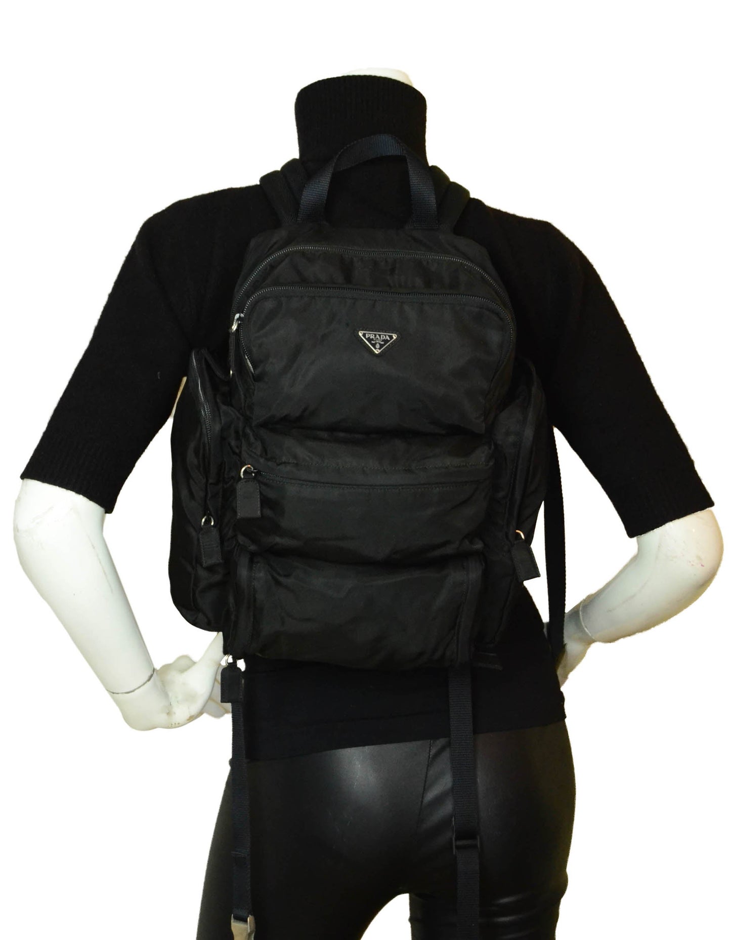 Prada Black Nylon Multipocket Backpack Bag