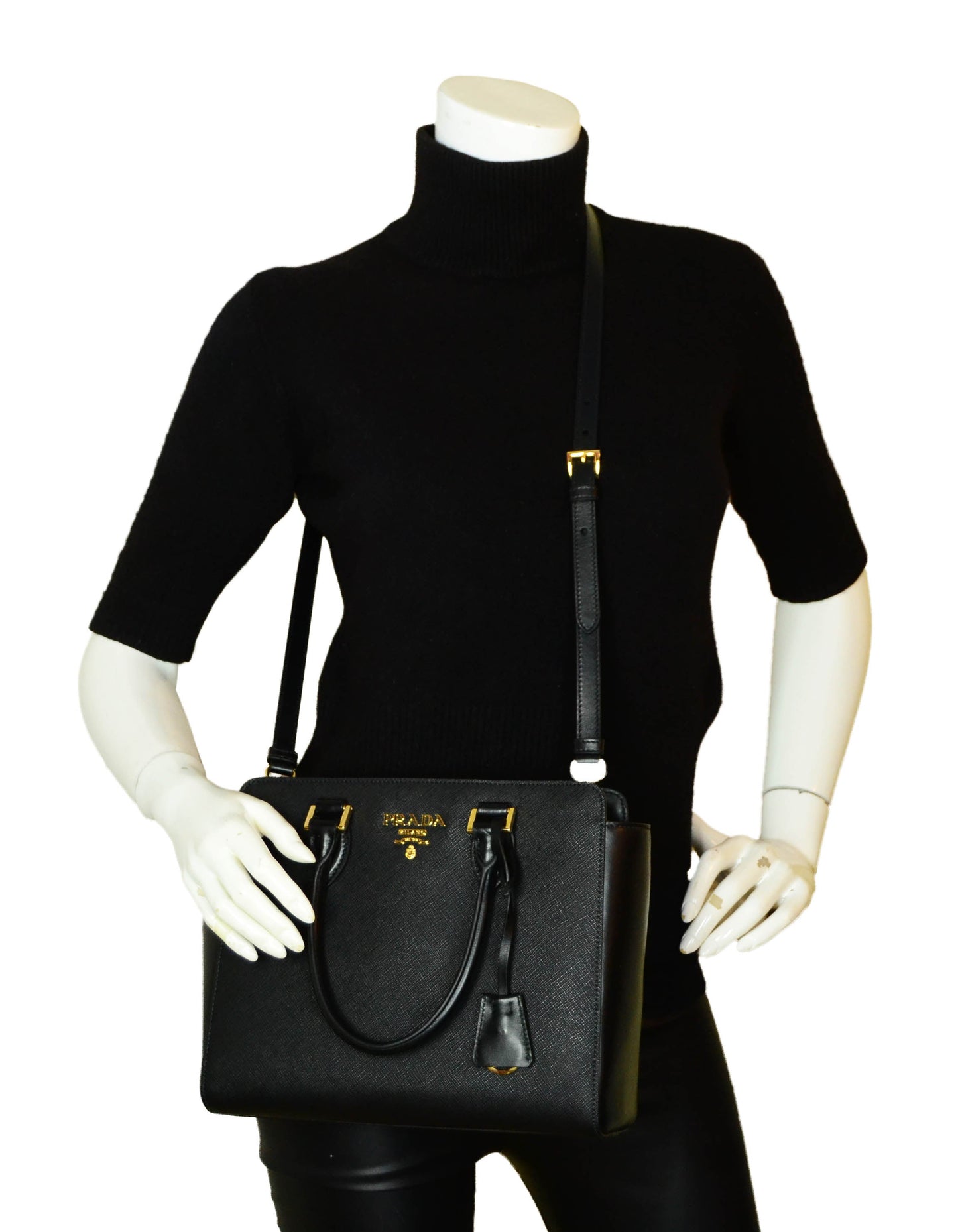 Prada Black Saffiano Small Top Handle Crossbody Bag 1BA113