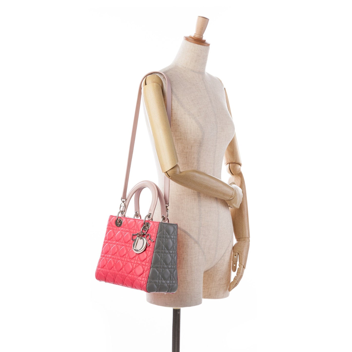 Pink Dior Medium Tricolor Lambskin Cannage Lady Dior Satchel