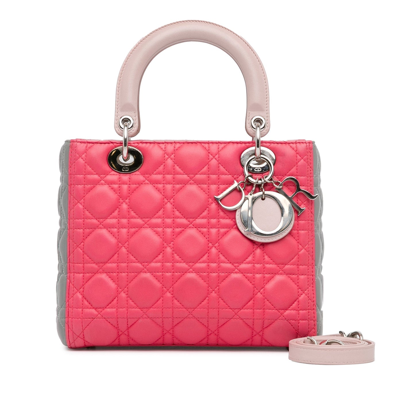 Pink Dior Medium Tricolor Lambskin Cannage Lady Dior Satchel