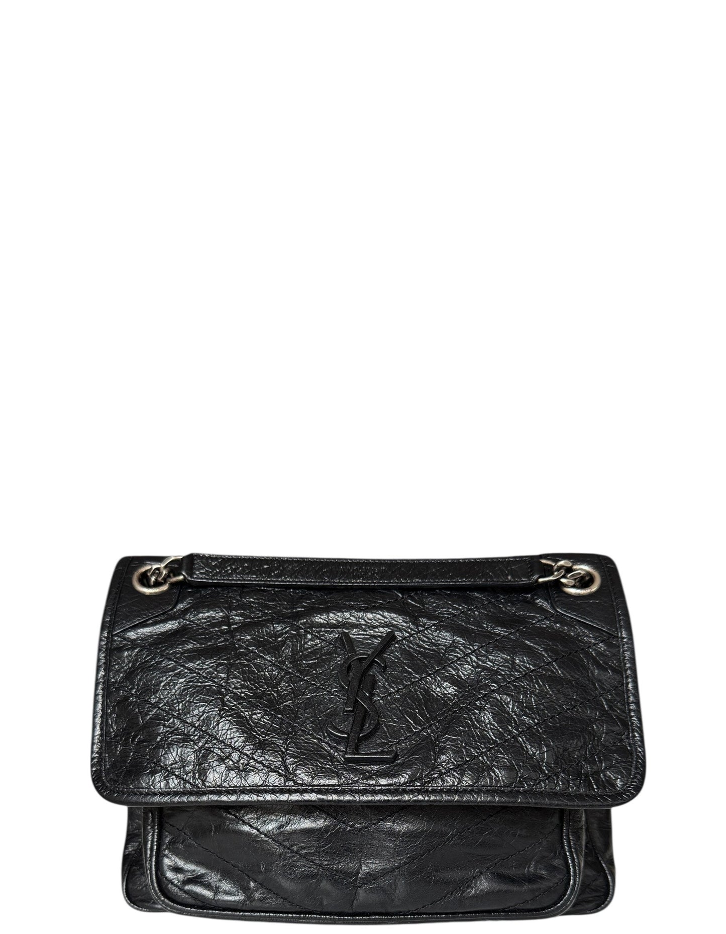 Saint Laurent Black Crinkled Calfskin Medium Niki