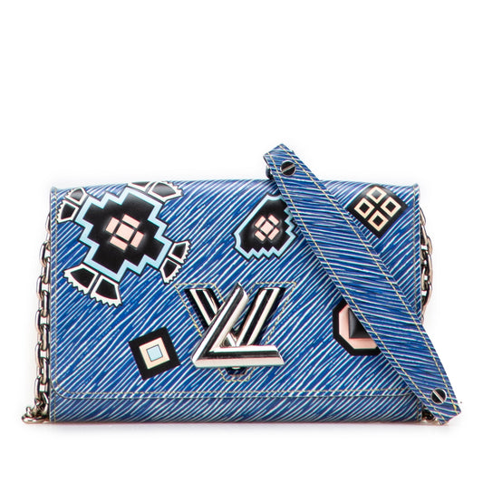 Blue Louis Vuitton Epi Denim Twist Azteque Wallet on Chain Crossbody Bag