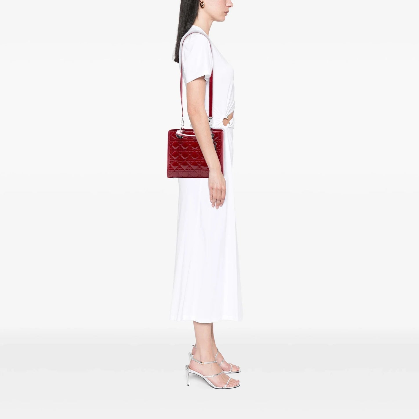 Red Dior Medium Patent Cannage Lady Dior Satchel