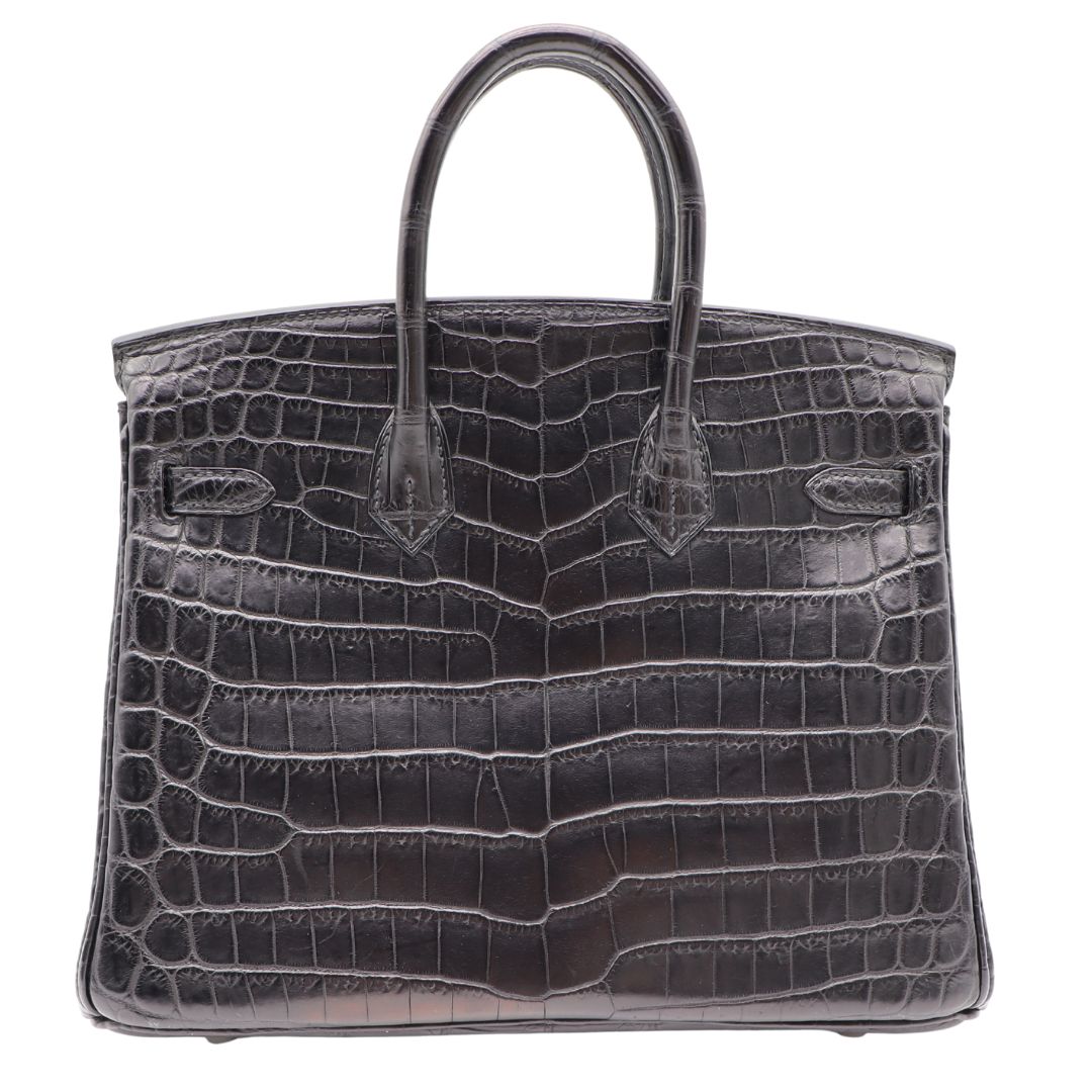 Hermes25cm Birkin Black Matte Niloticus Crocodile Palladium Hardware