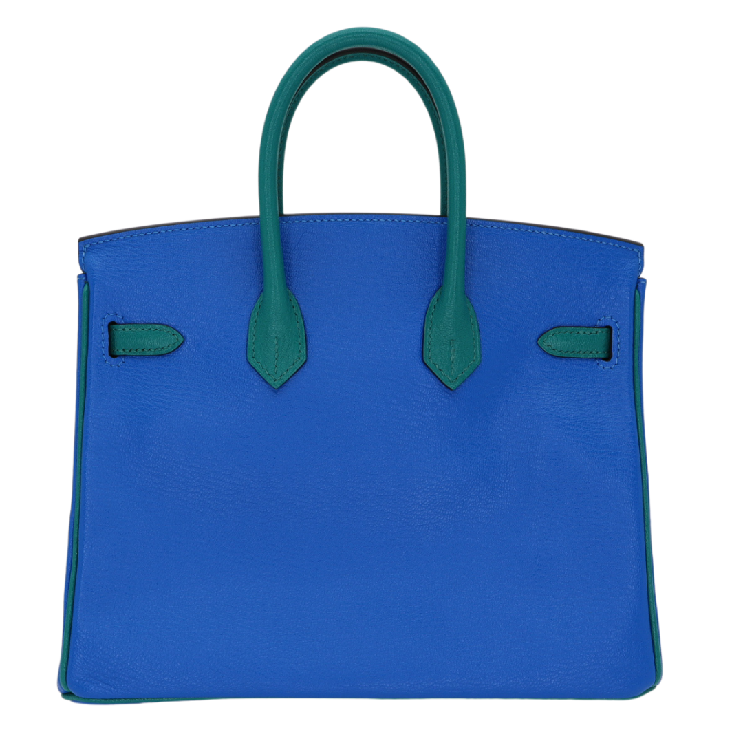 Hermes25cm Birkin HSS Bleu Hydra/ Bleu Paon Chevre Brushed Palladium Hardware