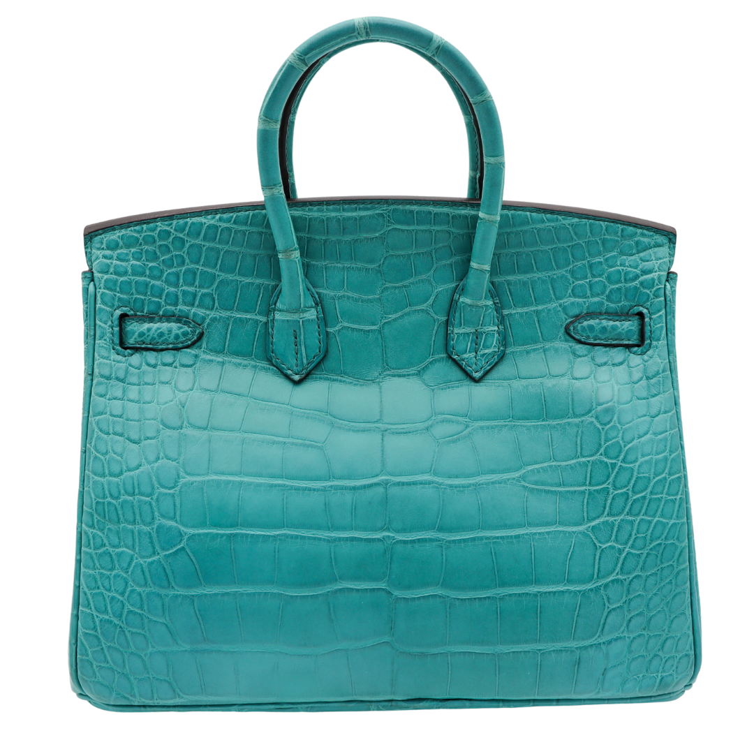 Hermes25cm Birkin Bleu Paon Matte Alligator Gold Hardware