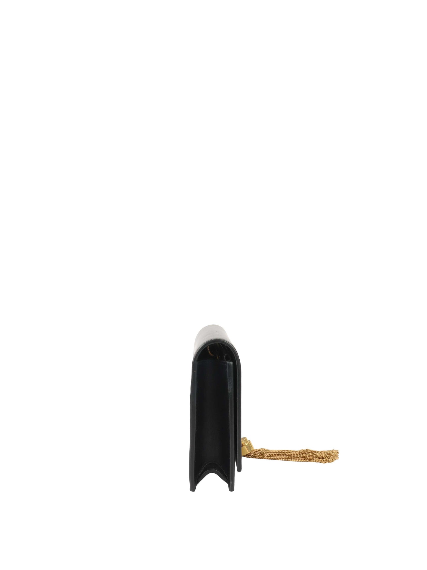 Saint Laurent Small Black Kate Wallet on Chain with Gold Tassel.