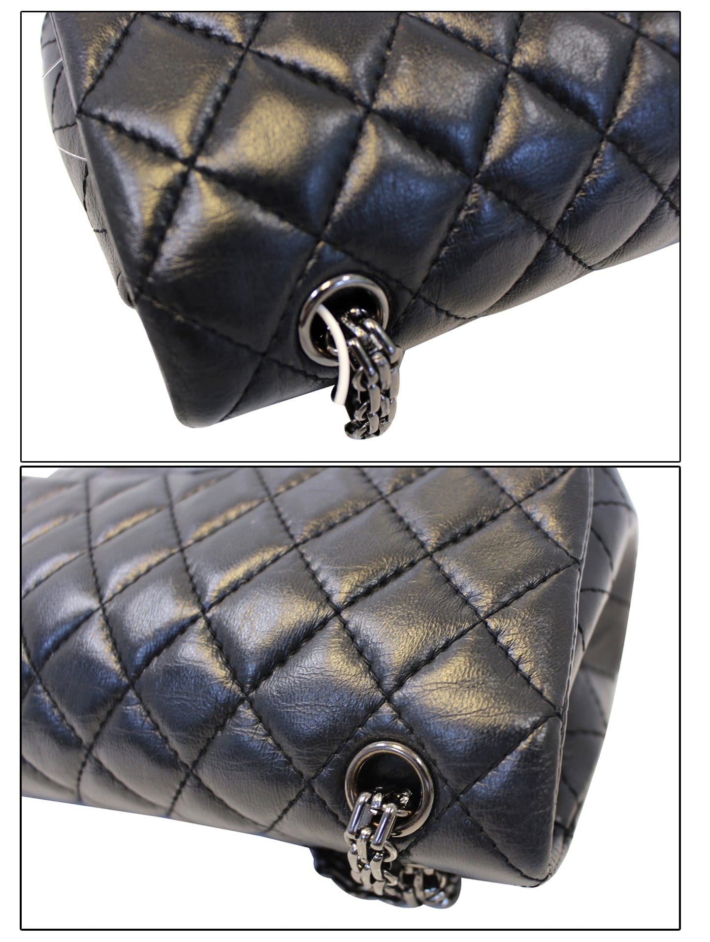 CHANEL Black Metallic Reissue 2.55 Leather Flap Bag
