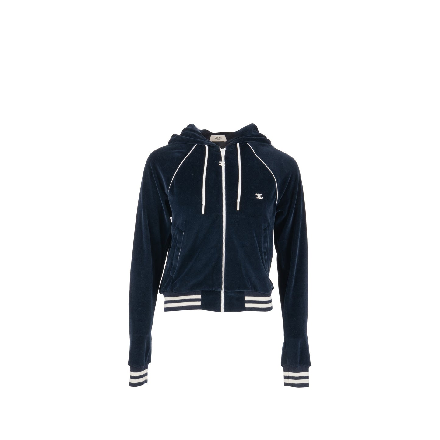 Celine Size Velvet Bomber Jacket Cotton/Polyamide Dark Blue