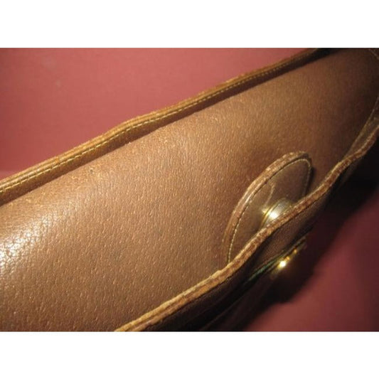 Gucci Vintage Brown Leather And Large G Logo Print Coated Canvas With Red Green Stripe